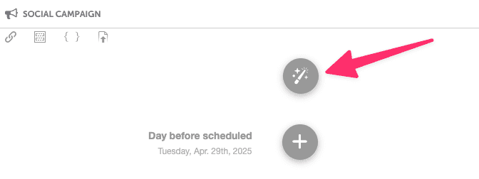 Social campaign with an arrow pointing to the AI Campaign Assistant icon at the top