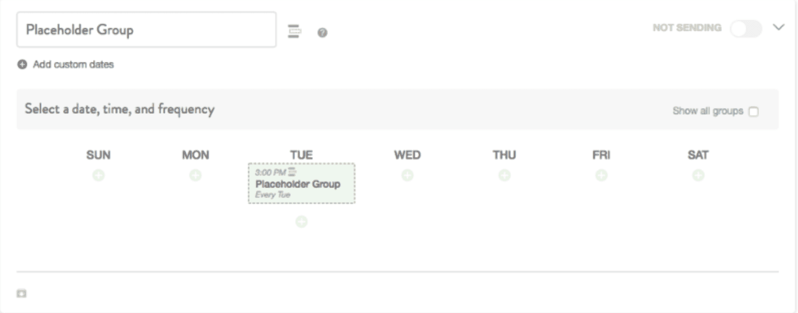 ReQueue placeholder group that sends one of its messages at a set day and time each week.