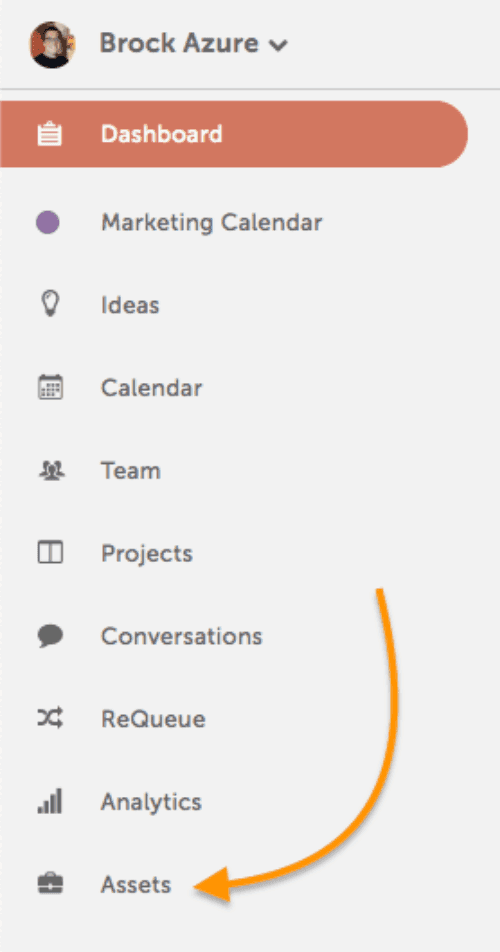 Left sidebar in CoSchedule with Assets selected to open your team's files.