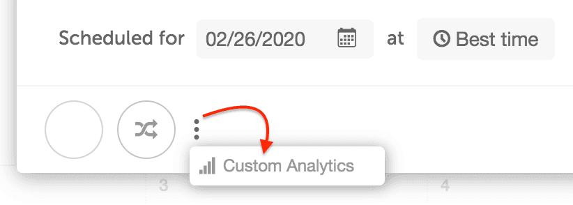 A social message's additional options menu with Custom Analytics listed, ready to click.