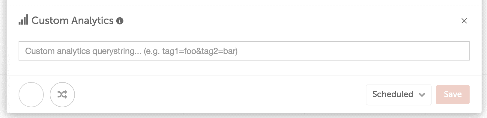 Empty Custom Analytics field in a social message, ready for a query string like tag1=foo&tag2=bar.
