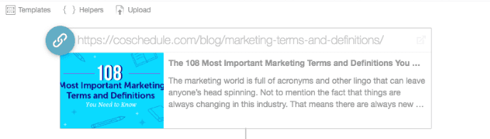 Social campaign link preview showing a published WordPress post's URL, title, excerpt and image.