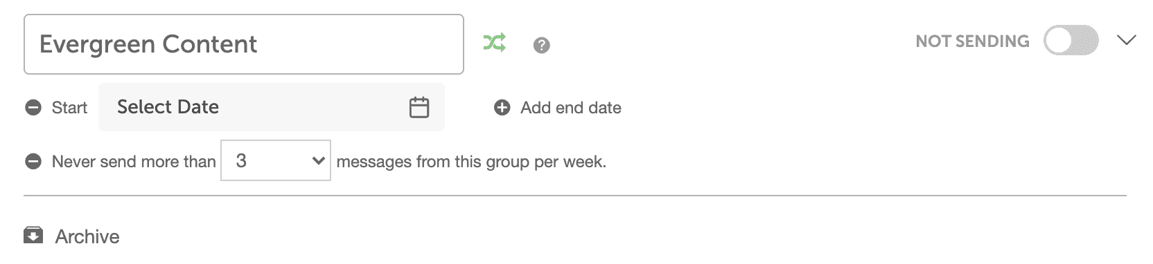 Intelligent group settings in ReQueue, editing the start and end dates and the message limits.