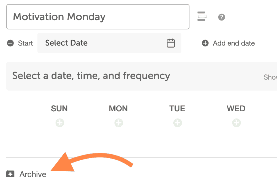 Open Placeholder group settings for Motivation Monday with an arrow pointing to Archive at the bottom.