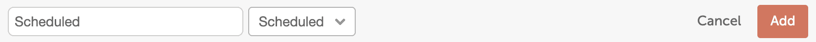 Custom status row in Settings > Statuses, with a field for the status name and a status type to choose.