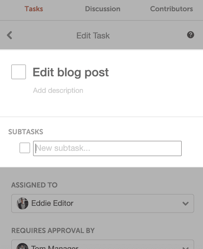 Subtasks section in a task's advanced options, with a new subtask typed in.