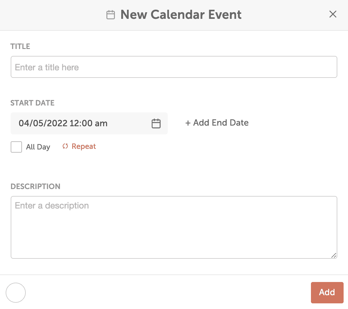 More Options menu on a calendar date, with Calendar Event selected to add an event.