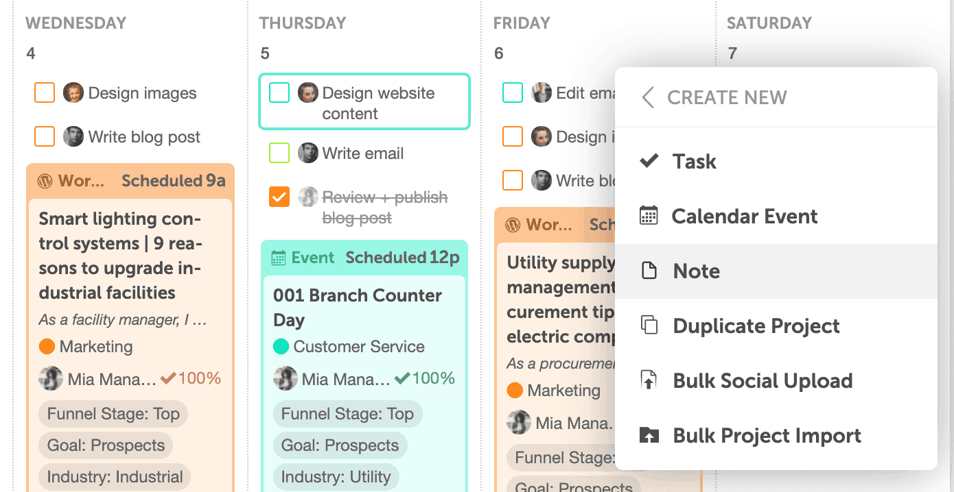 More Options menu on a calendar date, with Note selected to add a note.