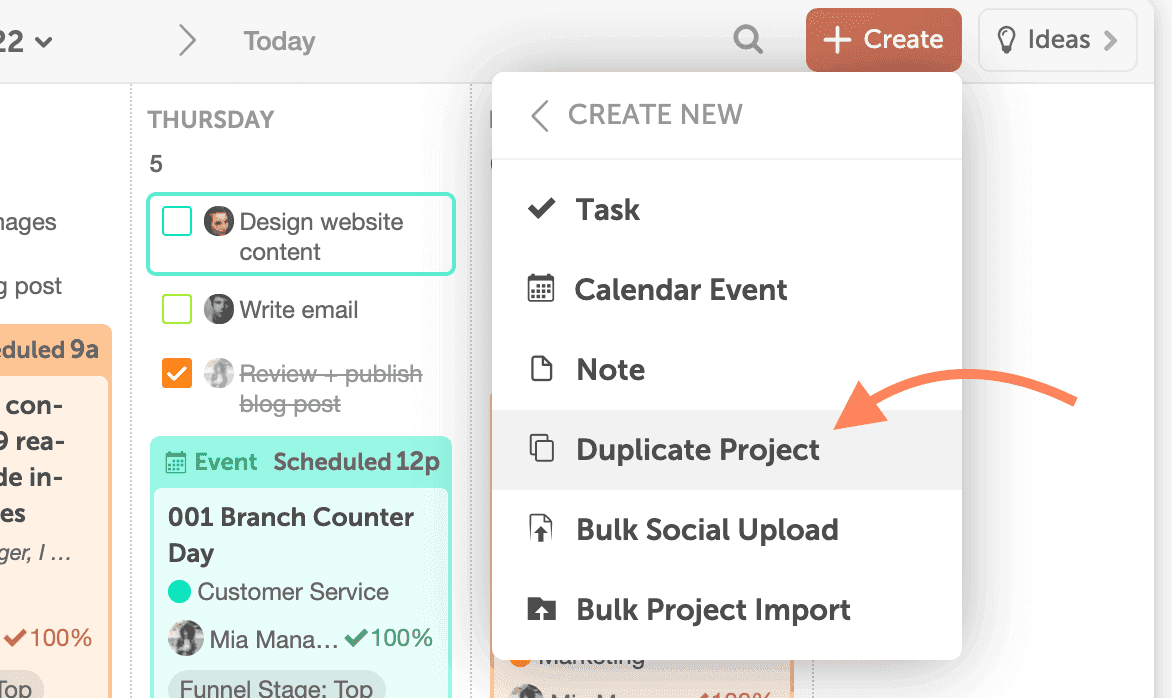 Create menu's More Options list with Duplicate Project selected.