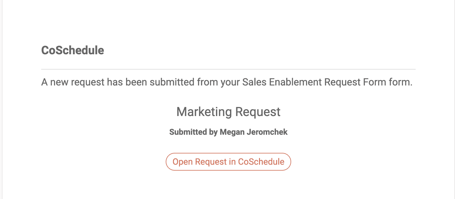 Confirmation email that the requester receives after submitting a request form.