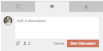 Empty Add a discussion box on a project, with the Start Discussion button below it.