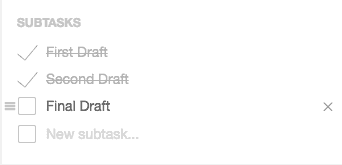 Subtask list with the X that deletes a subtask.