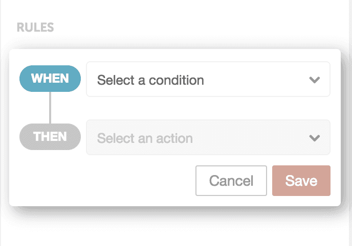 New task rule with a When condition and a Then action selected.