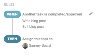 Example rule that assigns a task to a teammate when another task is completed.