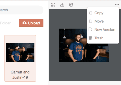 File options menu for a selected file in Assets showing the Trash option.