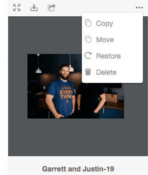File options menu in the Assets Trash folder showing the Delete option.
