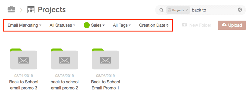 Filters applied to narrow search results in Assets.