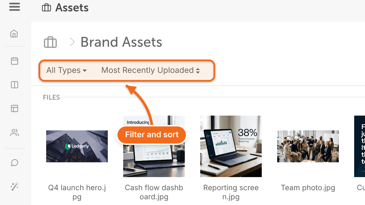 The file type filter and sort options inside a folder in Assets.