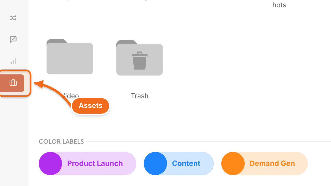 The left-side menu in CoSchedule with Assets selected, which opens your team's files.