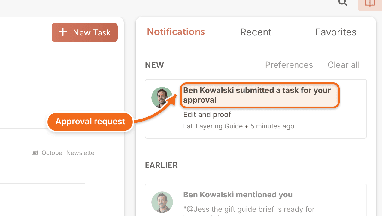A notification on Home telling the approver that a finished task is waiting for their approval.