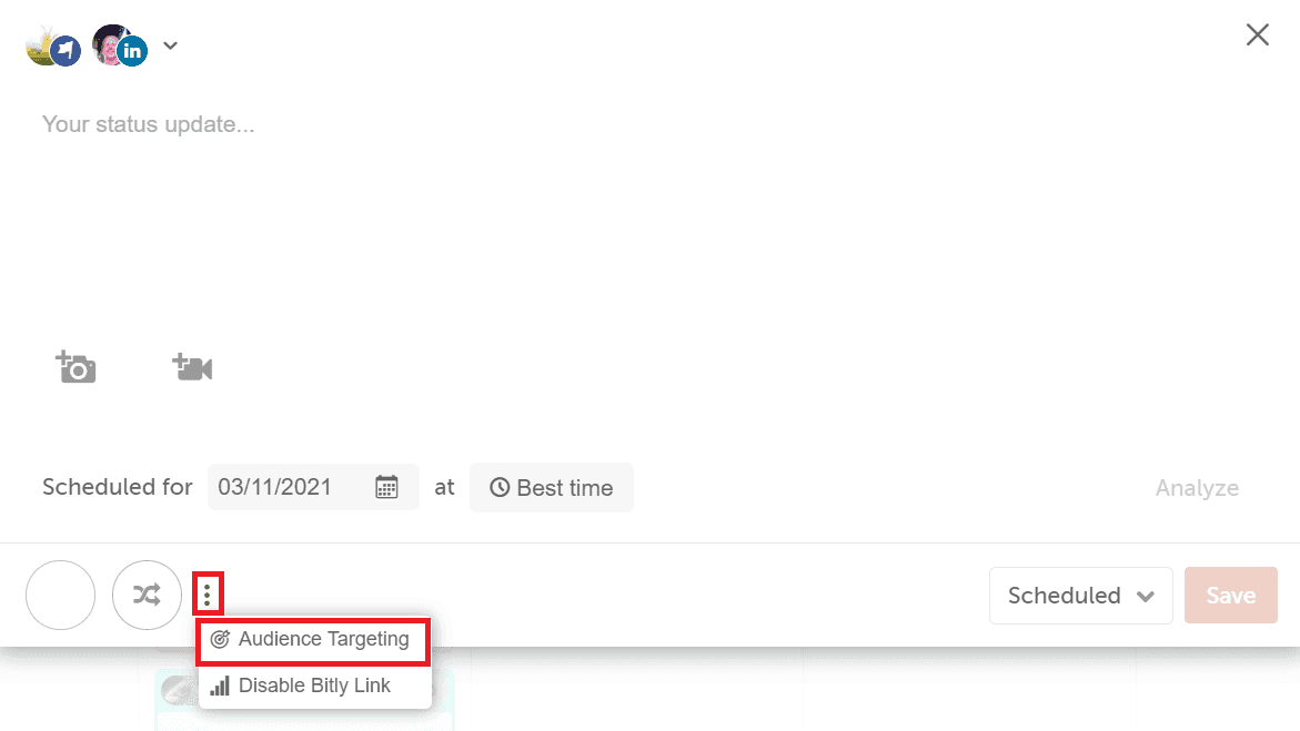 Audience targeting options in a social message, with Preferred Audience and Audience Restrictions to set.
