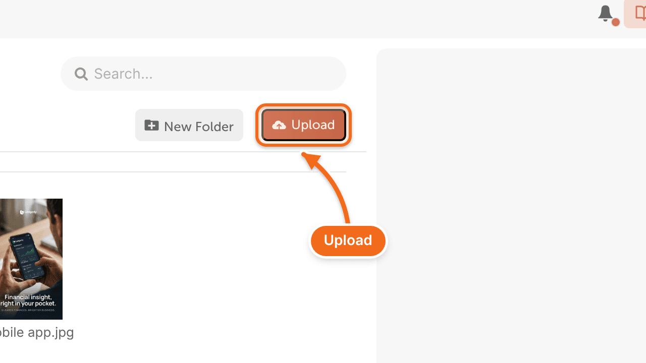 The Upload button inside a folder in Assets, for adding files from your computer.