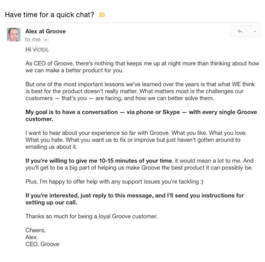 Quick Chat Email Example