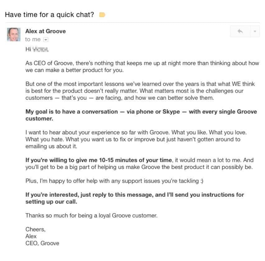 Quick Chat Email Example