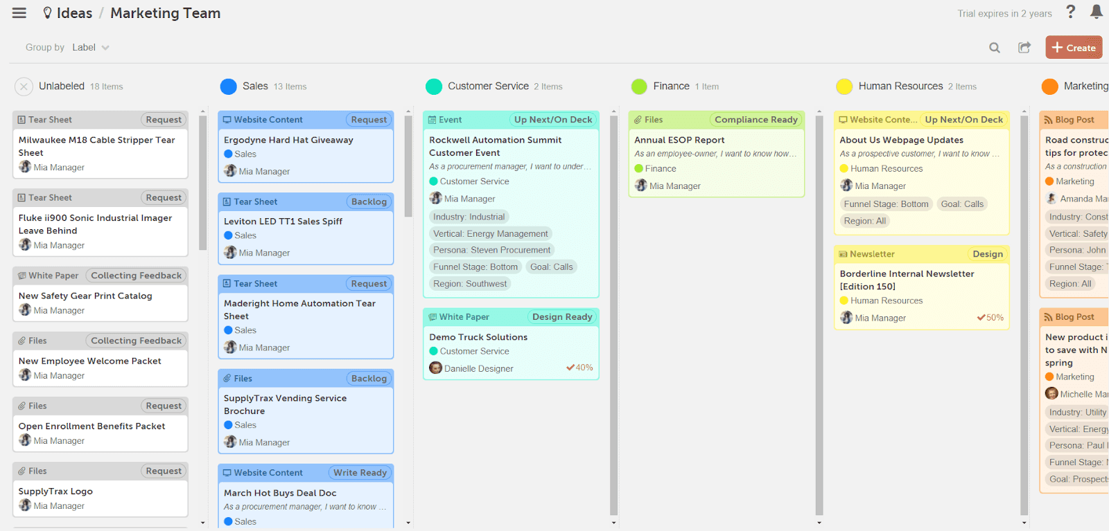  Screenshot of the Color Label view in CoSchedule