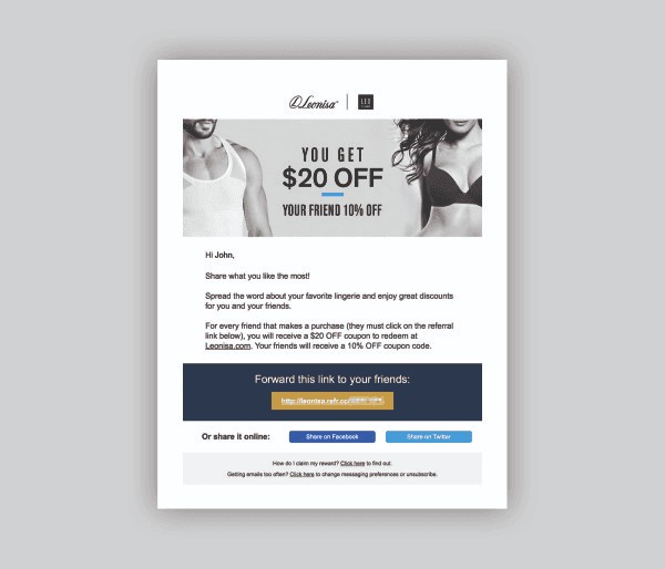 Periodically remind customers of how to recommend friends email example