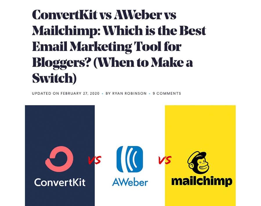 Article about a comparison between ConvertKit, AWeber, and Mailchimp