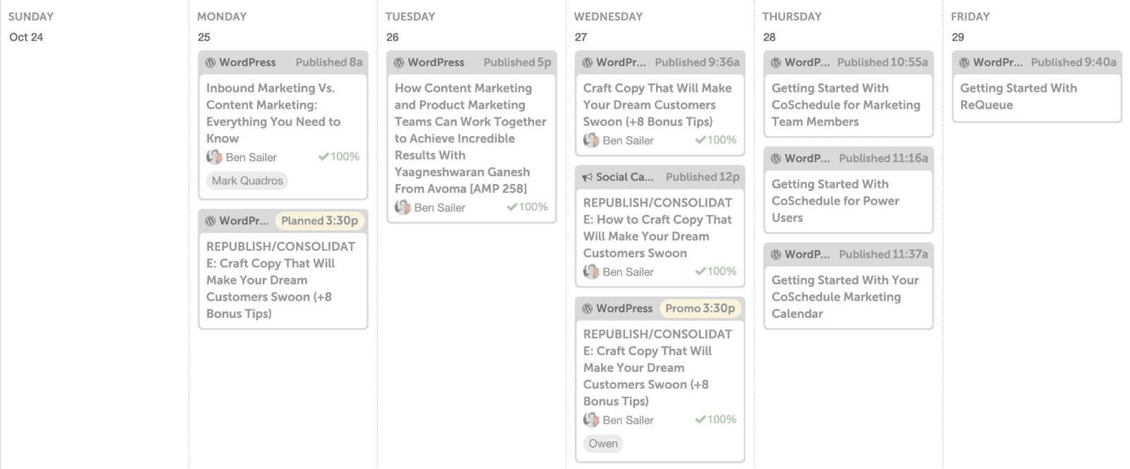 CoSchedule's blog content schedule
