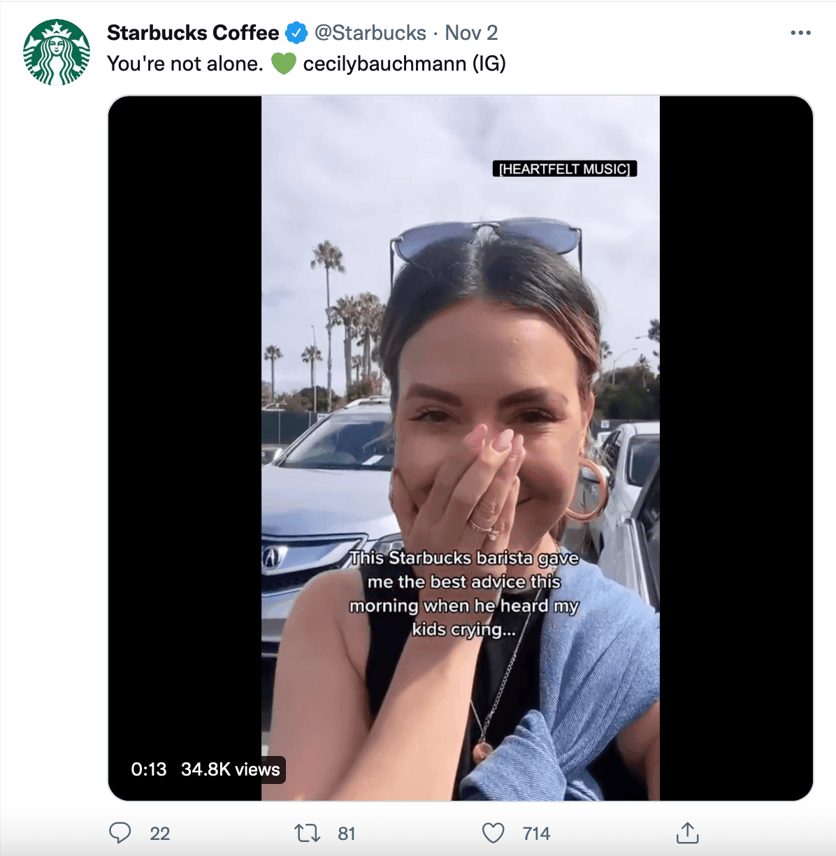Starbucks tweet supporting a customer