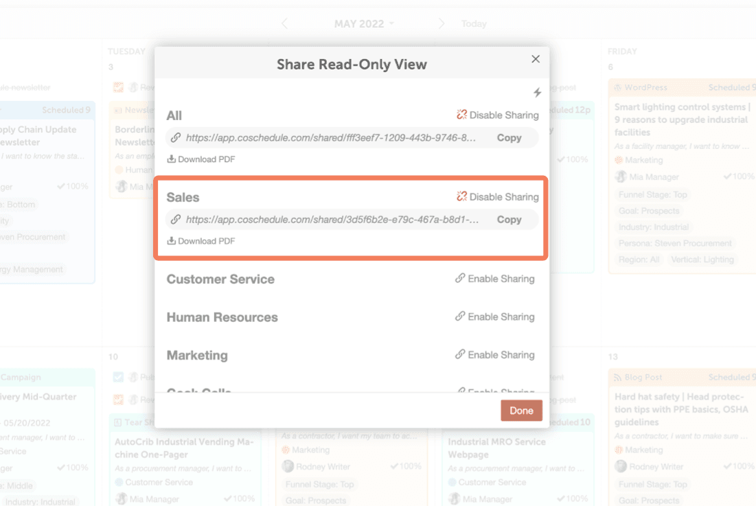 CoSchedule read-only file sharing