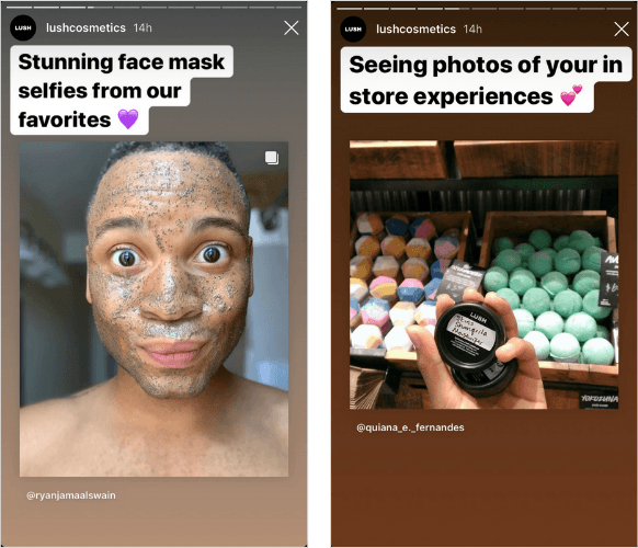 Lush Cosmetics Instagram story posts