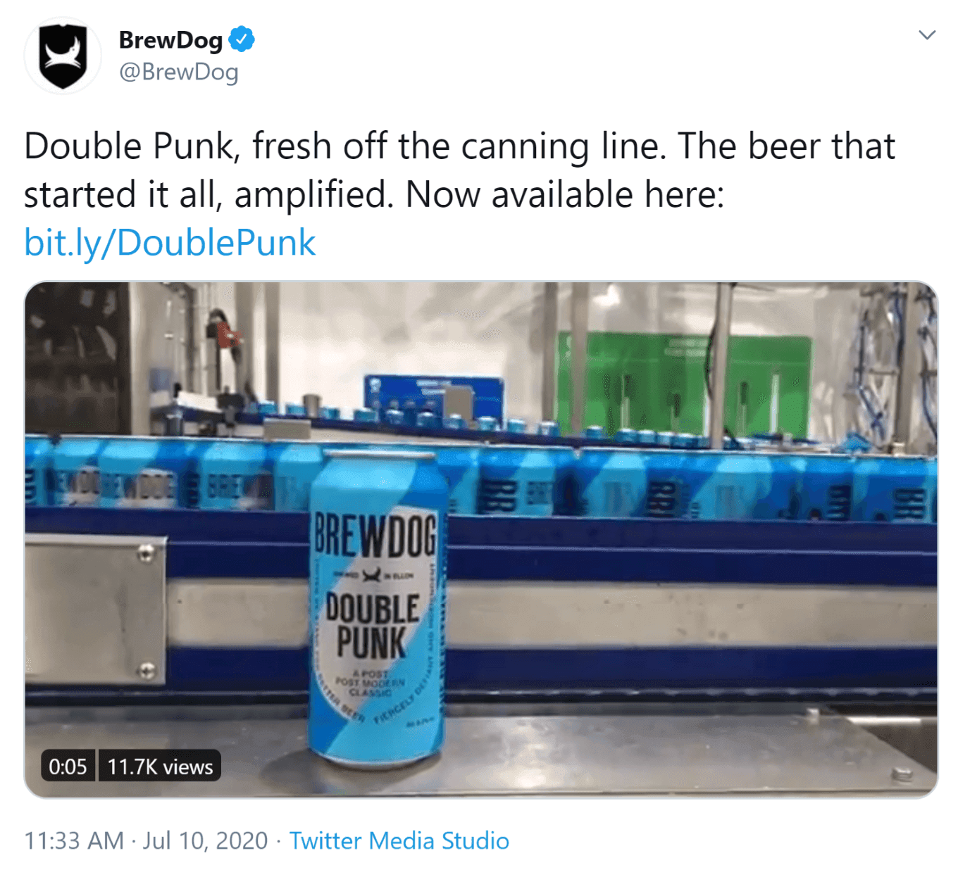 Example of a video ad Tweet from BrewDog