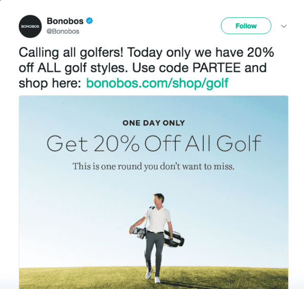 Coupon posted by Bonobos on social media