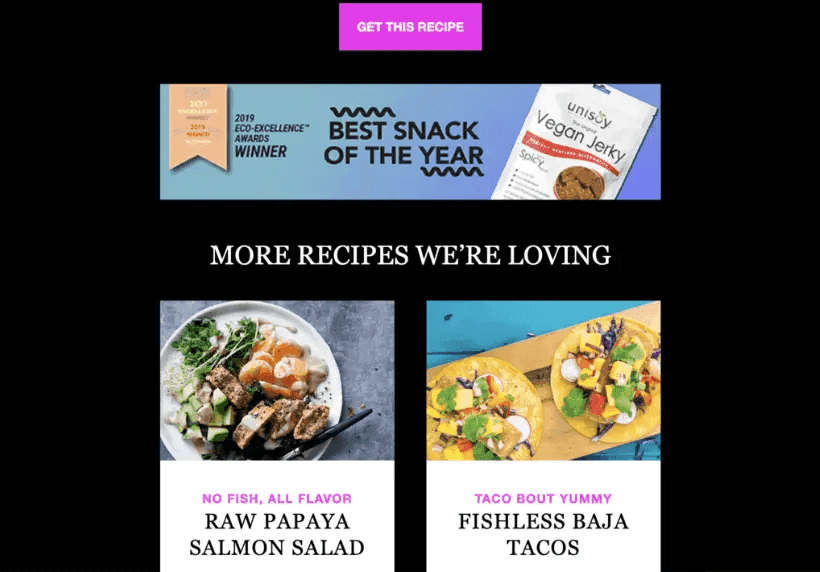 Recipe email ads example from VegNews