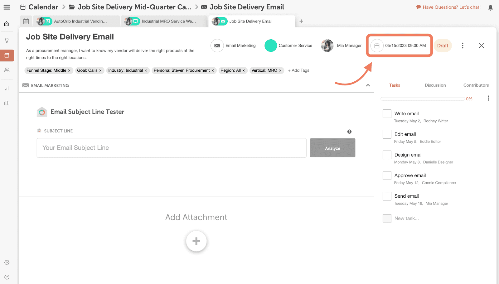 marketing suite publish date and time