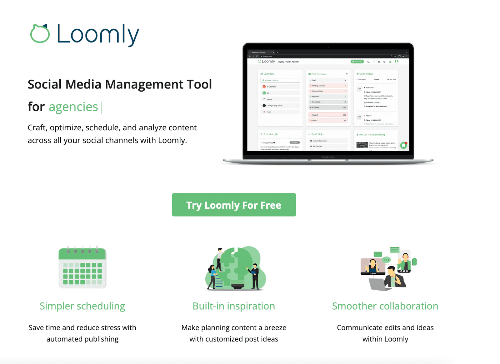 Loomly website - Social media management tool for agencies