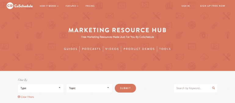 CoSchedule's marketing resource hub page