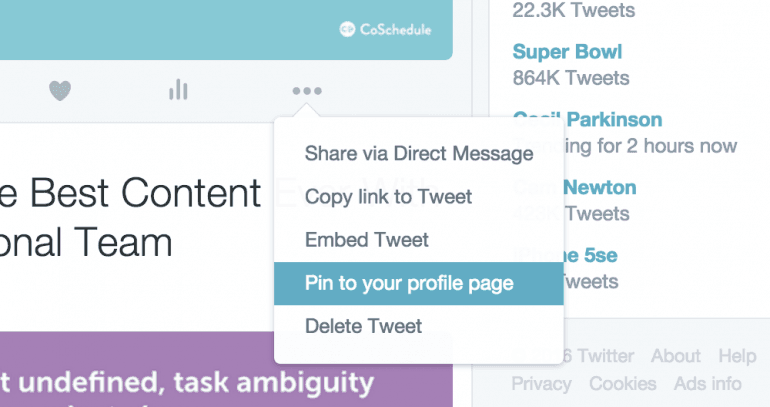 Ellipse on twitter to pin a tweet to your profile