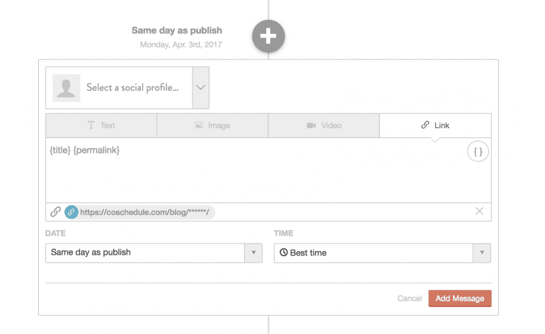 Example of how to schedule social messages in CoSchedule