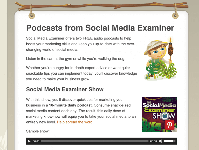 Example of podcasts from Social Media Examiner