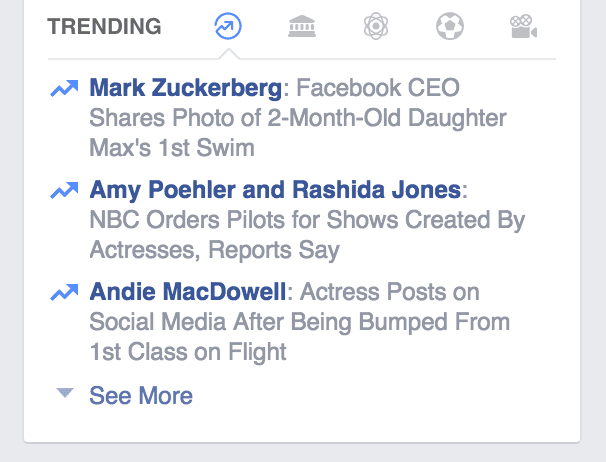 Example of trending hashtag topics on Facebook