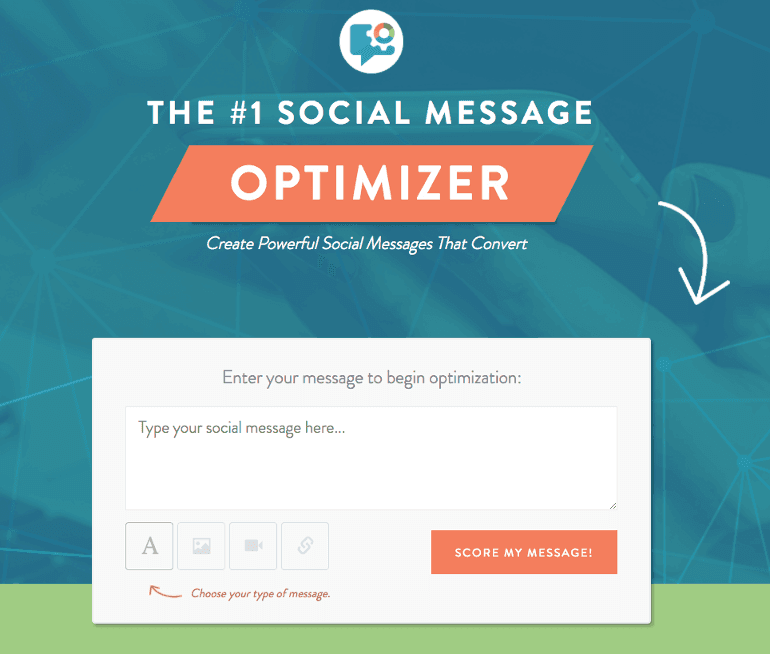Landing page of the social message optimizer