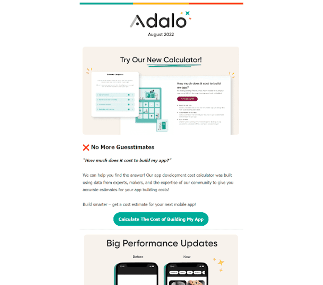 adalo marketing email to show new features