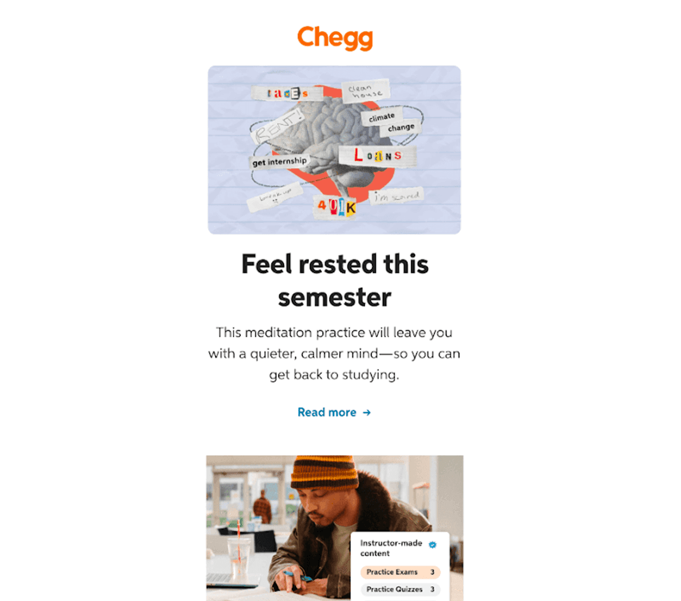 Chegg marketing emails to attract new customers to the product