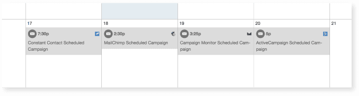 Example of scheduling emails in a calendar