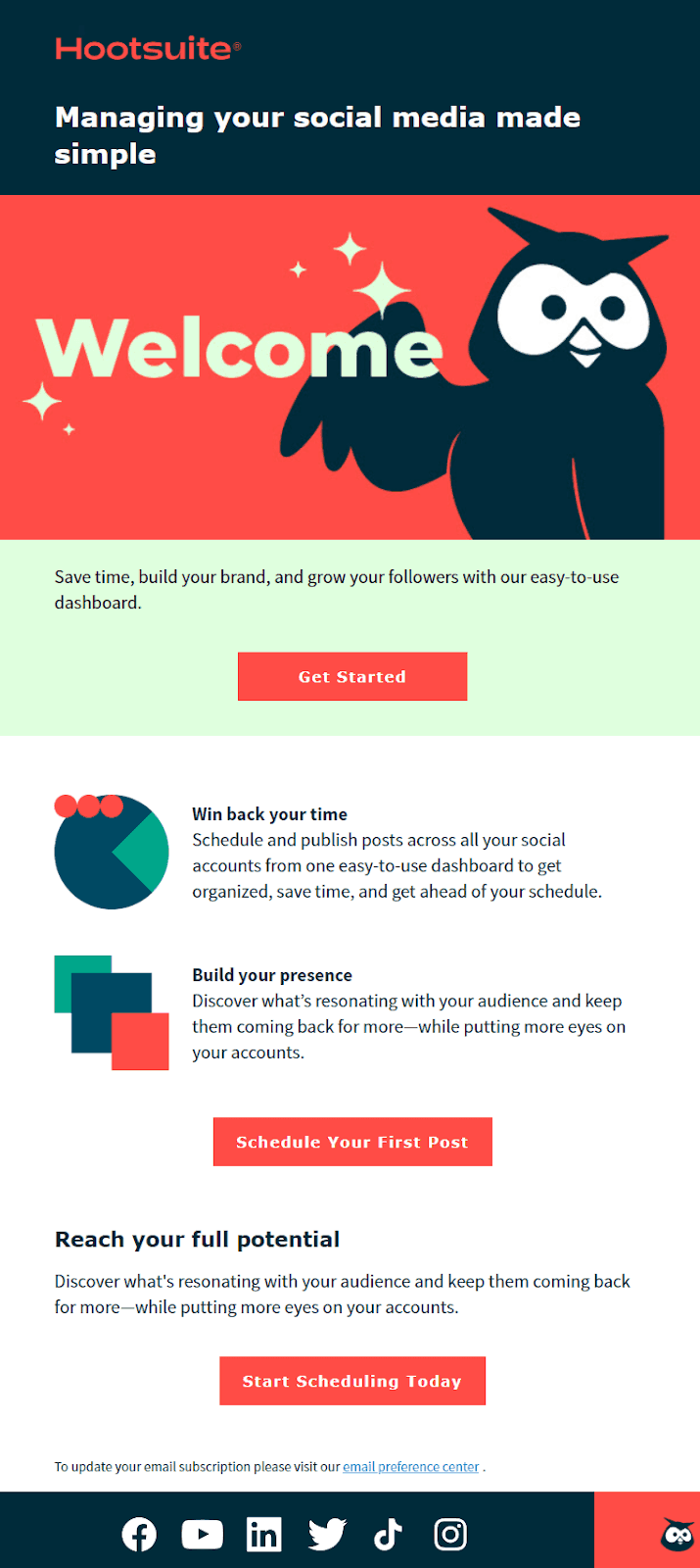 HootSuite marketing email for new users